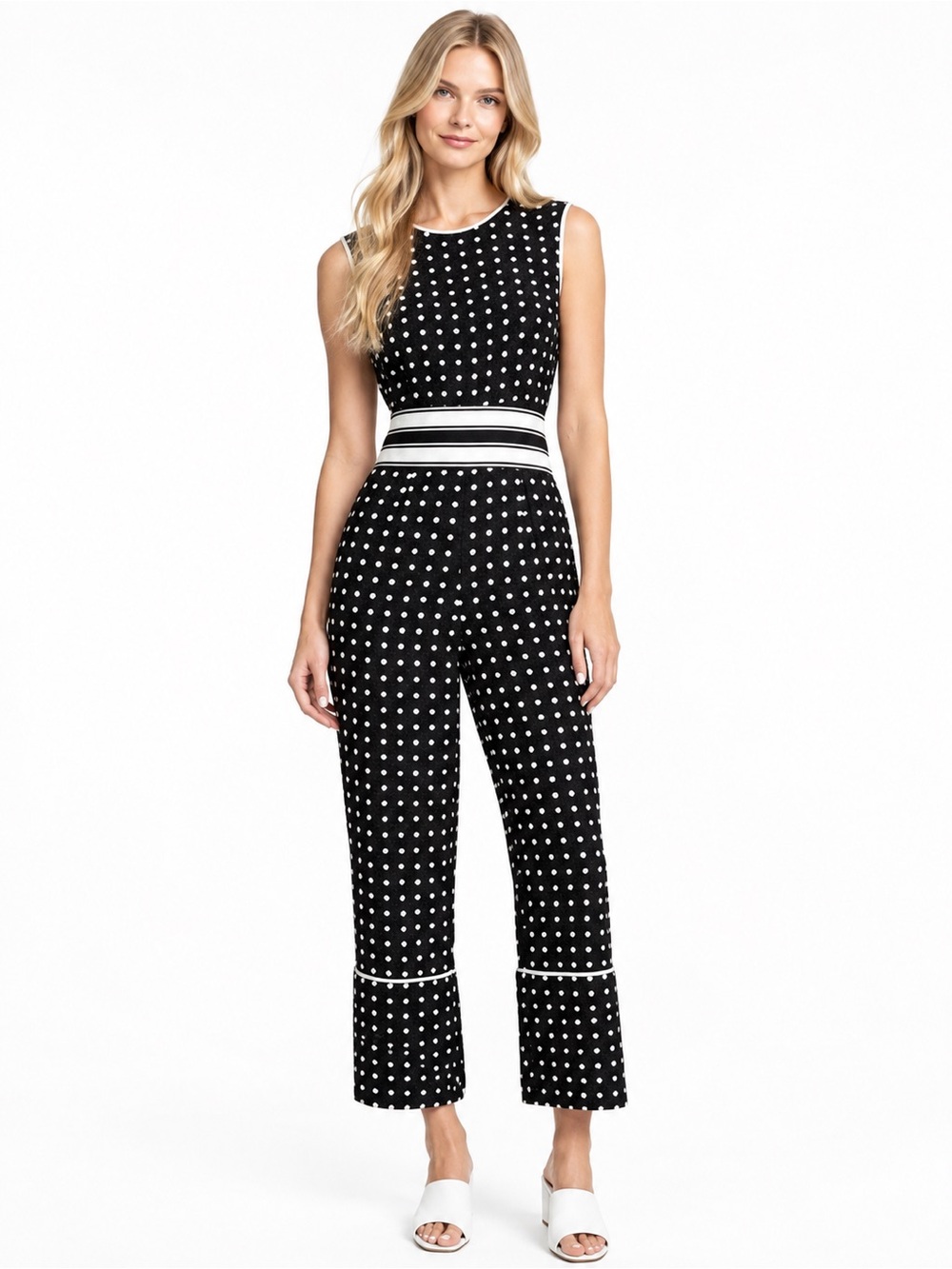 $498 Diane Von Furstenberg 100% Silk Jumpsuits Waist-belt Polka Dots Size 2-4